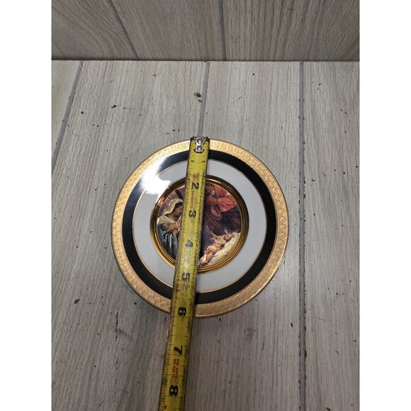 Vtg Duffex Art Nativity Plate Gold Gilt 6" Religious Mary Joseph Jesus Holiday - Picture 4 of 7